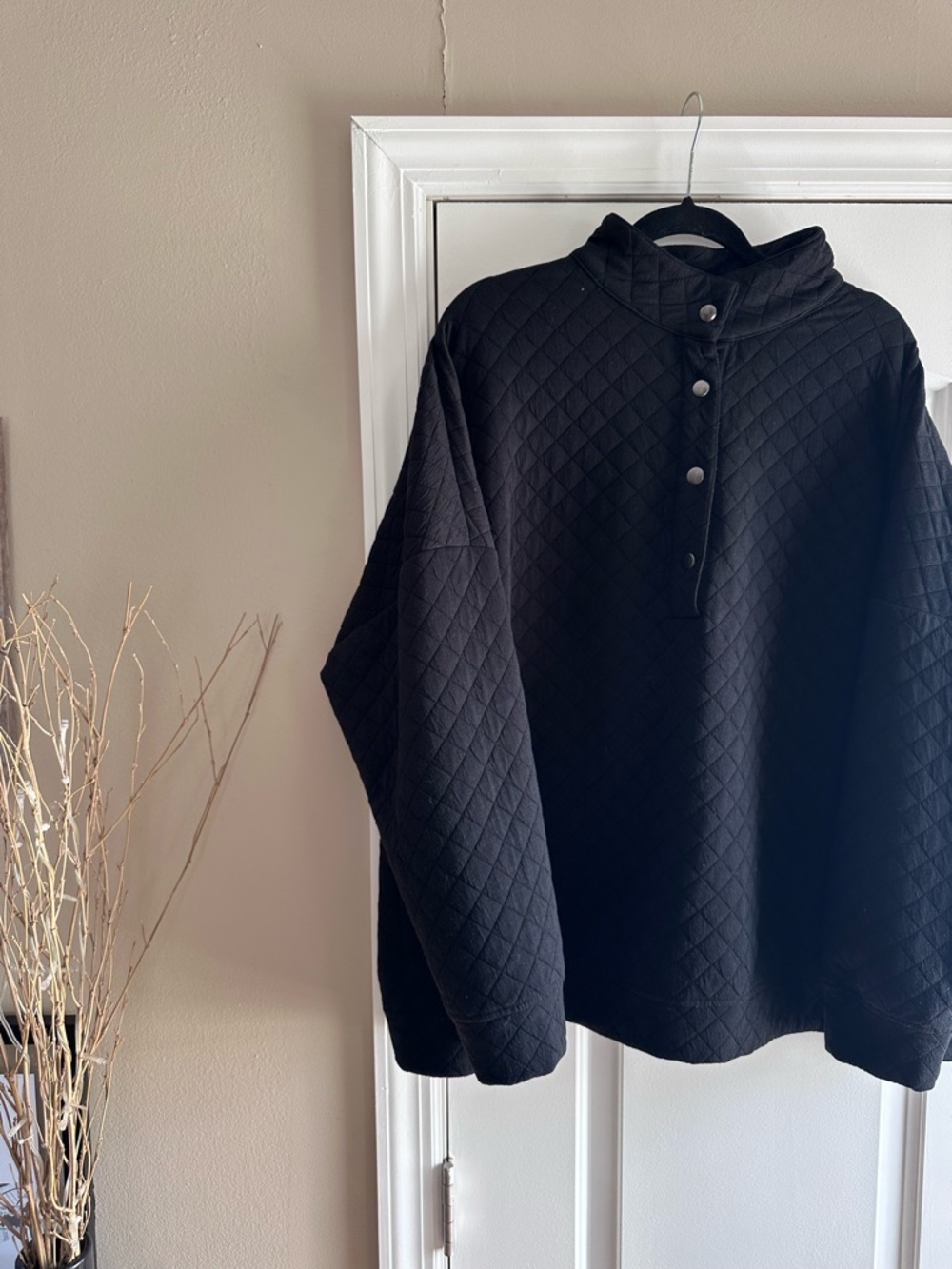 Quilted Snap-Button Pullover Sweater